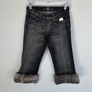 7 For All Mankind Fur Cuffs Denim Boot Cut Capri Jeans Womens Size 26 NWT